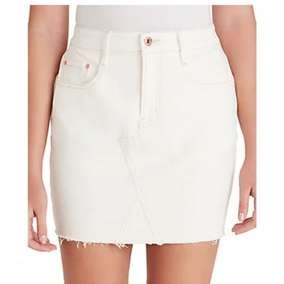 NWOT Jessica Simpson Infinite High Waist Denim Frayed Mini Skirt Off White 28 - Picture 1 of 12